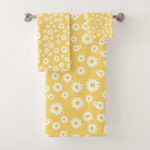 Yellow Boho Spring Daisies Pattern Badhandtuch Set