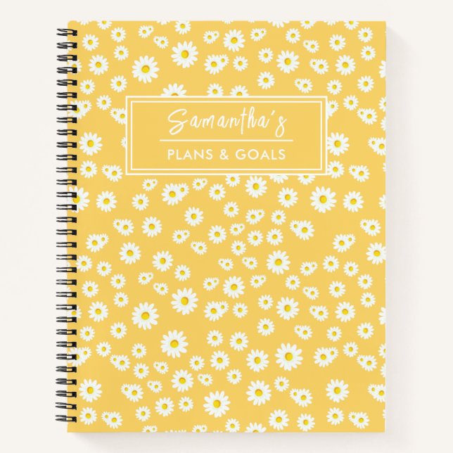 Yellow Boho Spring Daisies Pattern Notizbuch (Vorderseite)