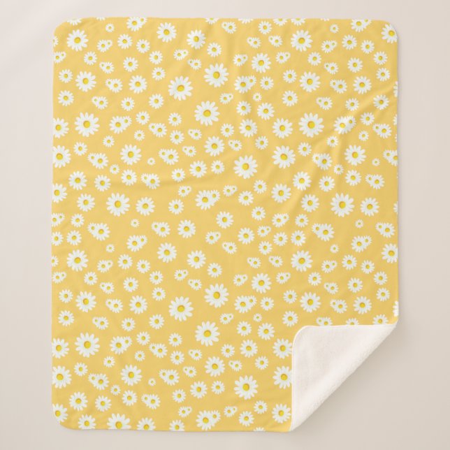 Yellow Boho Spring Daisies Pattern Sherpadecke (Vorderseite)