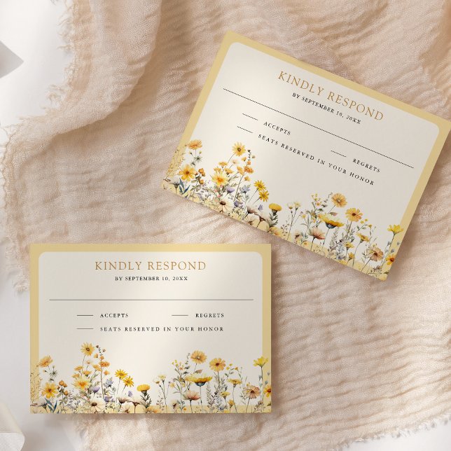 Yellow Boho Wildblume Floral Wedding RSVP Karte (Von Creator hochgeladen)