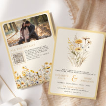 Yellow Boho Wildblume Foto QR Code Hochzeit