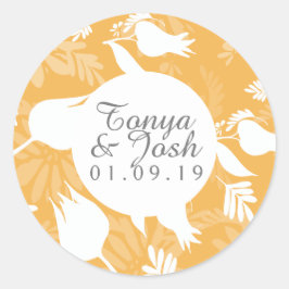 Yellow Botanical Floral Pattern Wedding Runder Aufkleber