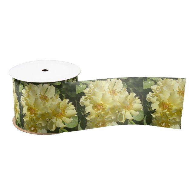 Yellow Botanical Flowers Satinband (Spule)