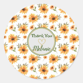 Yellow Botanical Sunflower Name Personalisiertes G Runder Aufkleber