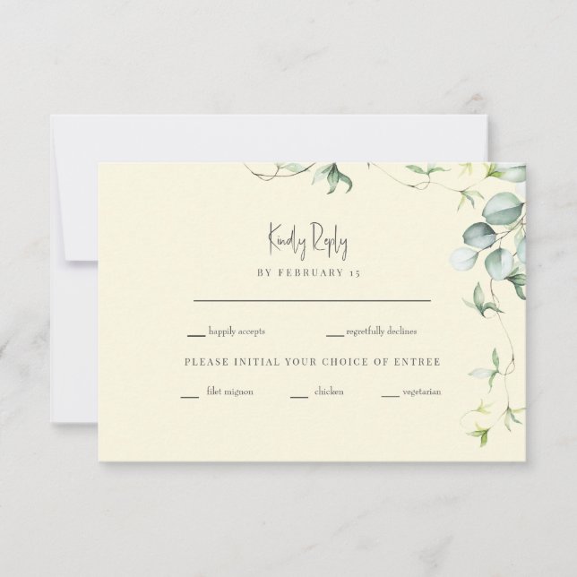 Yellow Botanical Wedding RSVP Karte (Vorderseite)