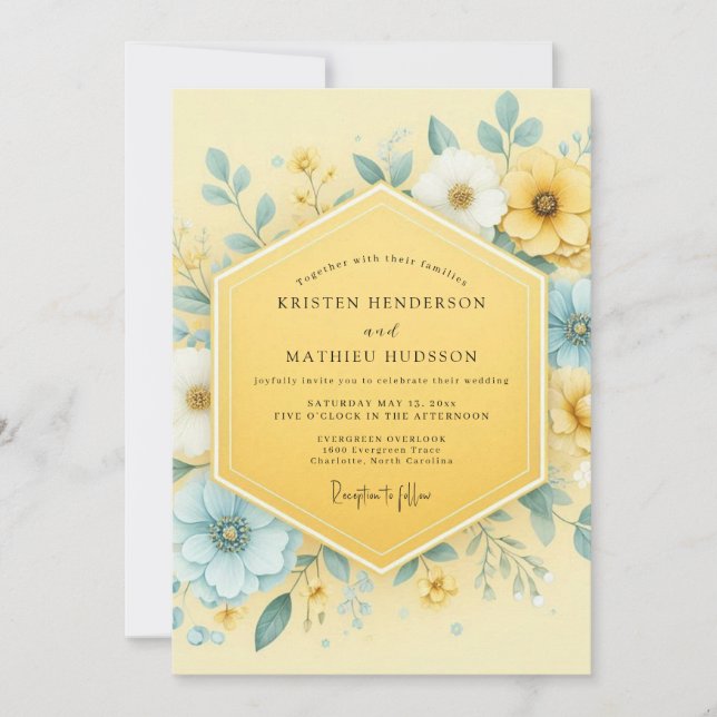 Yellow Botanical Whimsy Wedding Einladung (Vorderseite)