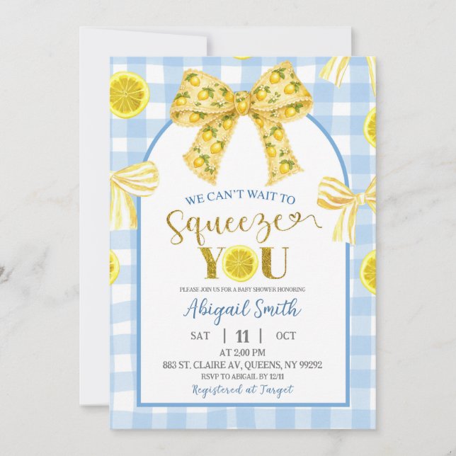 Yellow Bow Lemon Baby Shower Invitation Einladung (Vorderseite)