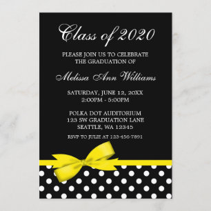 Yellow Bow Polka Dots Abschluss Ankündigung