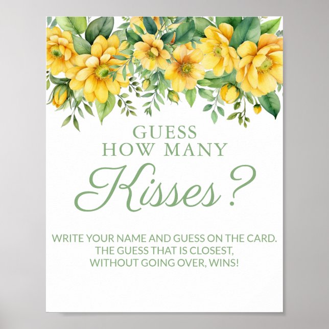 Yellow Brautparty Guess Kisses Game Poster (Vorne)