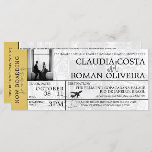 Yellow Brazil Wedding Boarding Pass Einladung