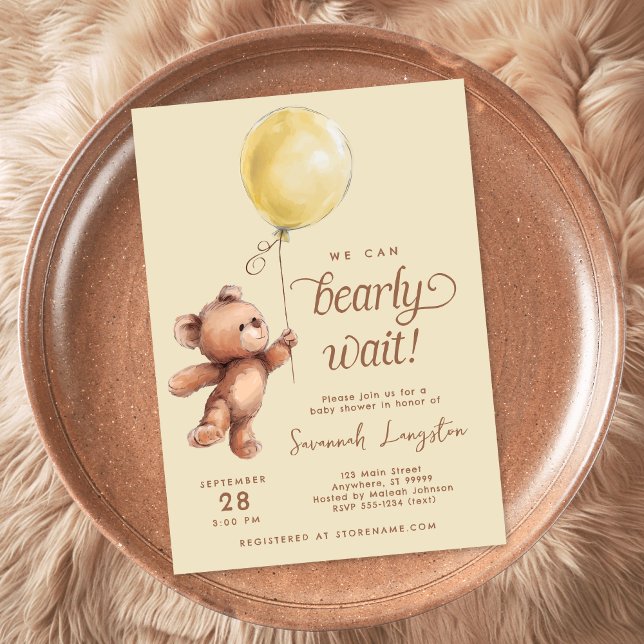 Yellow Brown Gender Neutral Teddy Bear Baby Dusche Einladung (Von Creator hochgeladen)