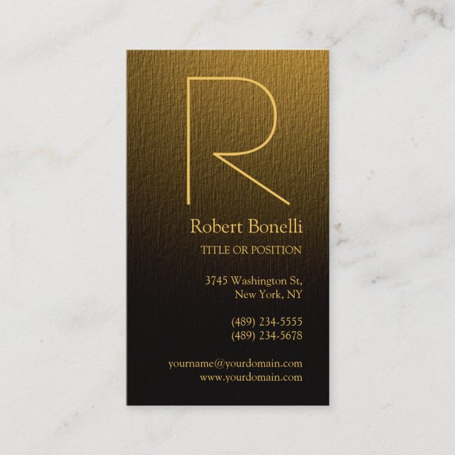 Yellow Brown Gold Monogram Business Card Visitenkarte (Vorderseite)