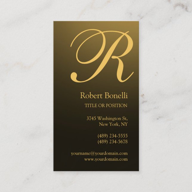 Yellow Brown Gold Monogram Business Card Visitenkarte (Vorderseite)