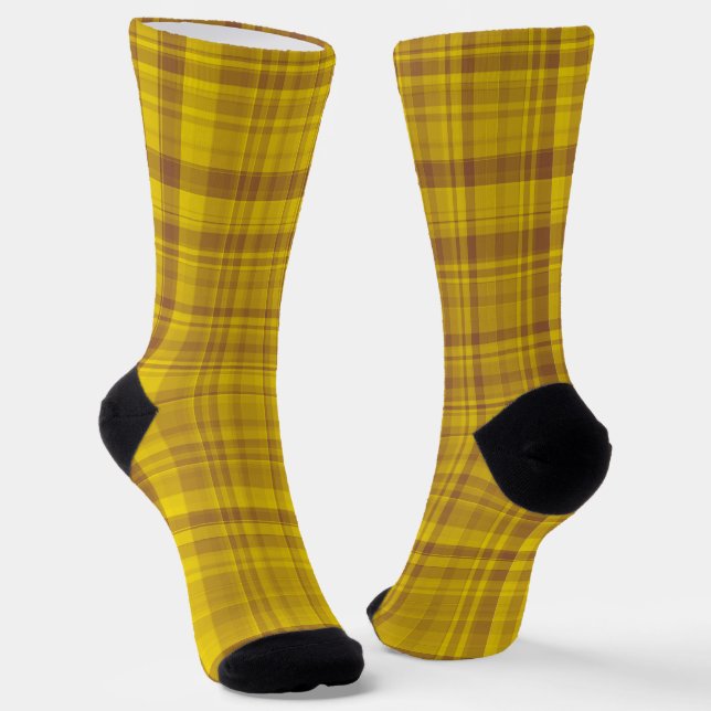 Yellow Brown Plaid Pattern Socken (Gewinkelt)