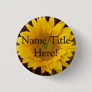 Yellow Brown Spate Summer Sunflower Wedge Button