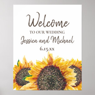 Yellow Brown Sunflower White Boho Hochzeit Begrüßu Poster