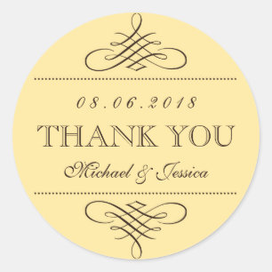 Yellow Brown Wirbel Ornament Wedding Stickers