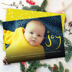 Yellow Brushed Joy Calligraphy Christmas Foto Feiertagskarte