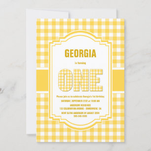 Yellow Buffalo Kariert 1. Geburtstag Party Einladung