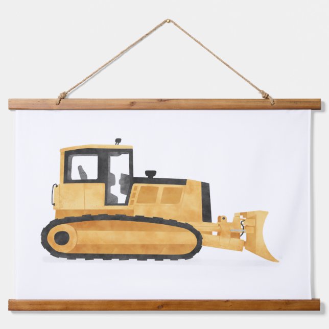 Yellow Bulldozer Contruction Kids Room Decke Wandteppich Mit Holzrahmen (Vorne)