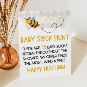 Yellow Bumble Bee Baby Shower Baby Sock Hunt Game Sockelschild