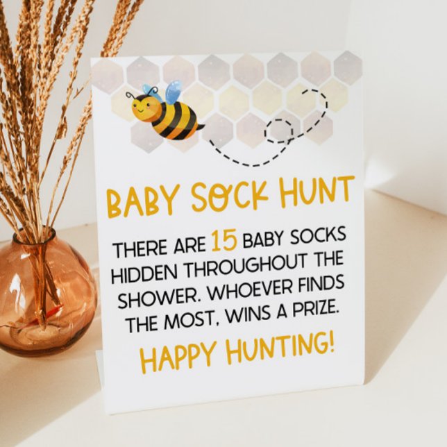 Yellow Bumble Bee Baby Shower Baby Sock Hunt Game Sockelschild (Von Creator hochgeladen)