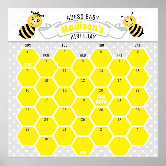 Yellow Bumble Bee Birthday Prediction Calendar Poster (Vorne)