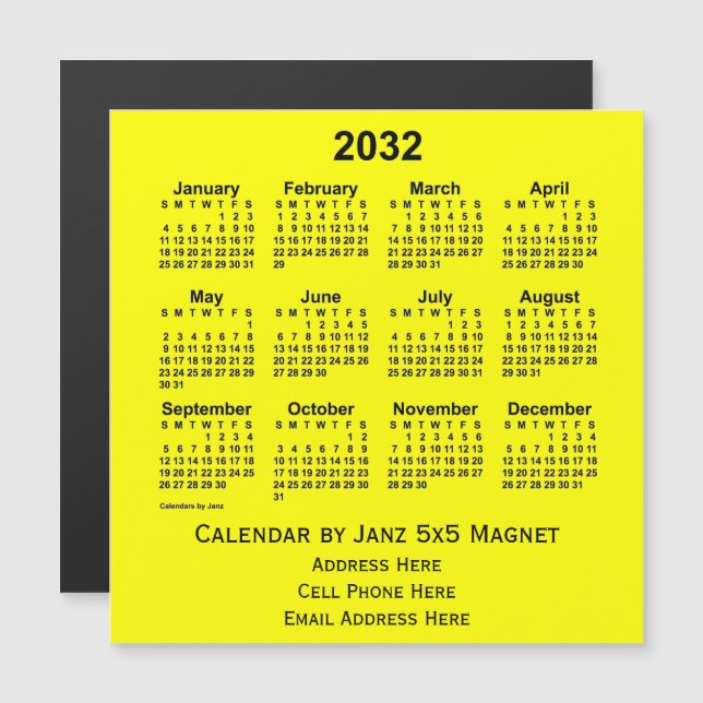 Yellow Business Calendar von Janz Magnetkarte (Vorne/Hinten)