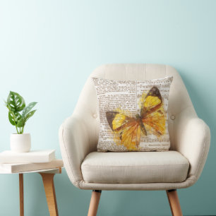 Yellow Butterfly Collage Kissen