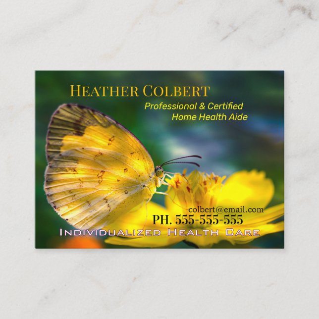 Yellow Butterfly Trustworthy Caregiver Visitenkarte (Vorderseite)
