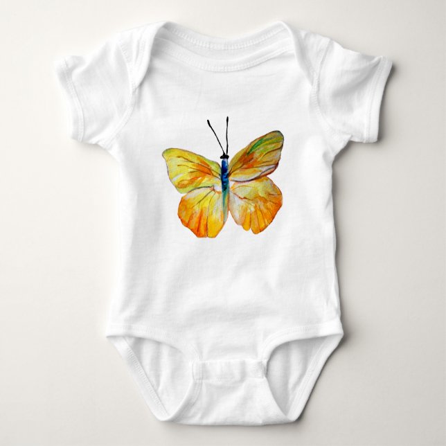 Yellow Butterfly Wasserfarbe ZeichnungJersey Bodys Baby Strampler (Vorderseite)