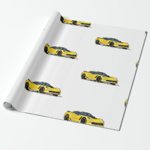 Yellow C7 Corvette Wrapping Paper Geschenkpapier