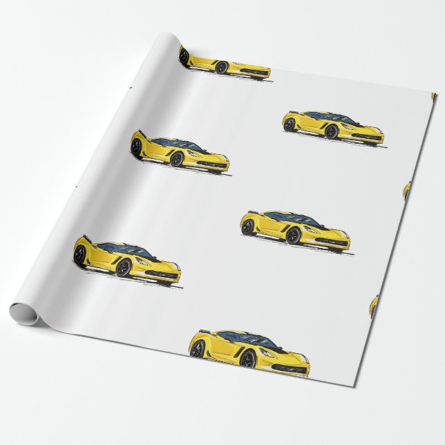 Yellow C7 Corvette Wrapping Paper Geschenkpapier (Ungerollt)