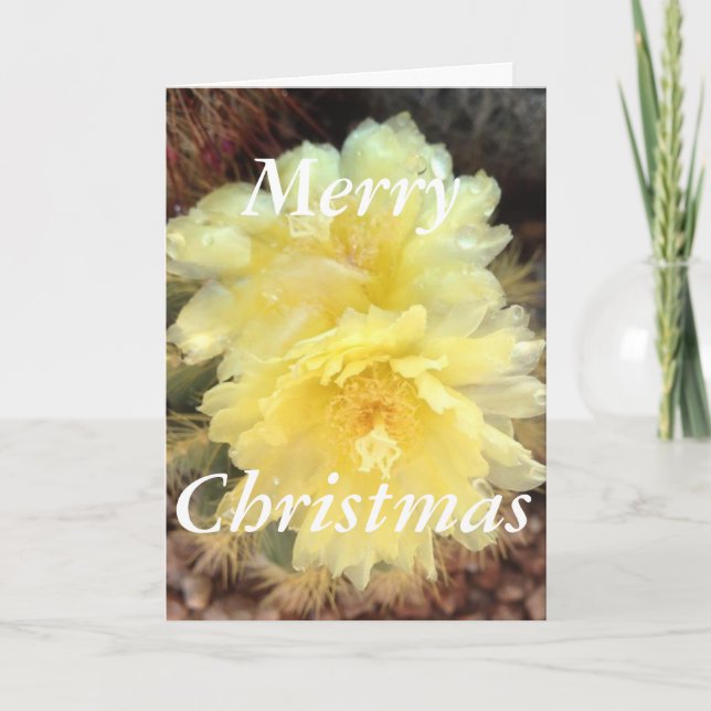 Yellow Cactus Bloom Christmas Card Feiertagskarte (Vorderseite)