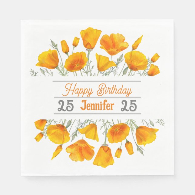 Yellow California Poppies Personalisiert Napkin Serviette (Vorderseite)