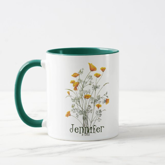 Yellow California Poppy Watercolor Individuelle Na Tasse (Links)