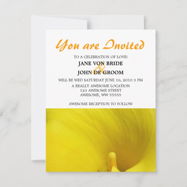 Yellow Calla Lily Blume Einladung (Vorderseite)