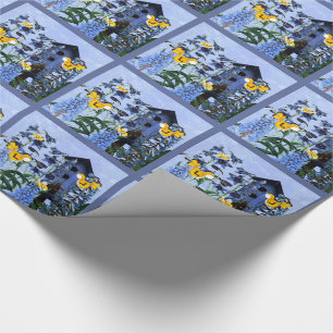 Yellow Canary and Larkspur Garden with Birdhouse Geschenkpapier