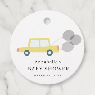 Yellow Car Balloons White Baby Dusche Geschenkanhänger