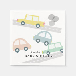 Yellow Car Balloons White Baby Dusche Serviette