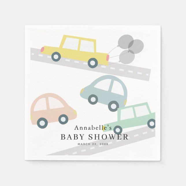 Yellow Car Balloons White Baby Dusche Serviette (Vorderseite)