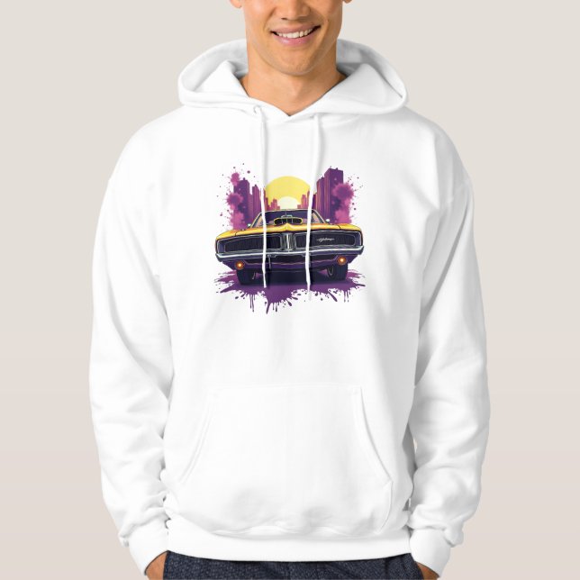 Yellow Car with Street Art Skyline Design Hoodie (Vorderseite)