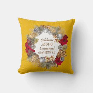 Yellow CELEBRATE JESUS Weihnachtskranz Kissen
