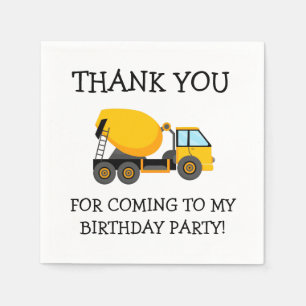 Yellow Cement Truck Child's Birthday Danke Serviette
