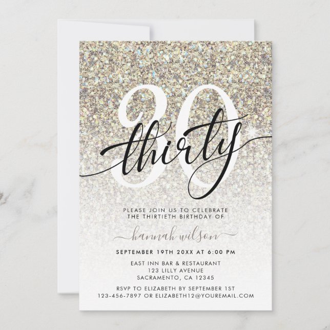 Yellow Champagne Glitzer 30. Geburtstag Party Einladung (Vorderseite)