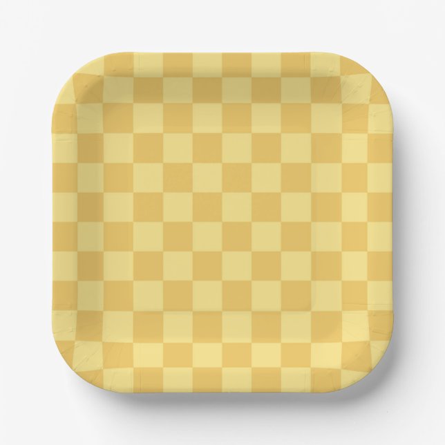 Yellow Checkerboard Pattern Pappteller (Vorderseite)