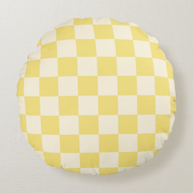Yellow Checkerboard Rundes Kissen (Vorderseite)