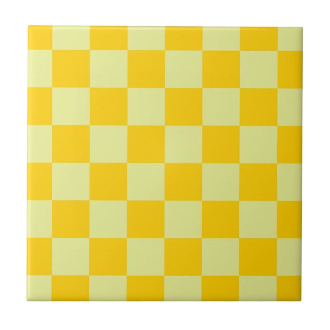 Yellow Checkered Gingham Pattern Fliese (Vorderseite)
