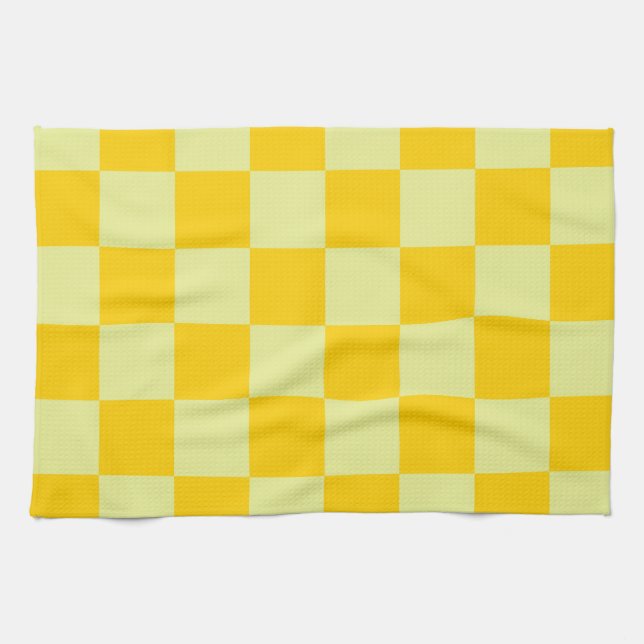 Yellow Checkered Gingham Pattern Geschirrtuch (Horizontal)