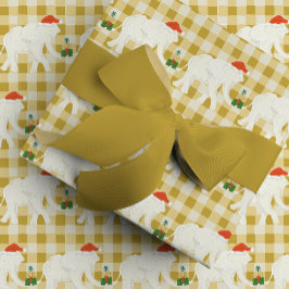 Yellow Checkered White Elephant Christmas Party Geschenkpapier